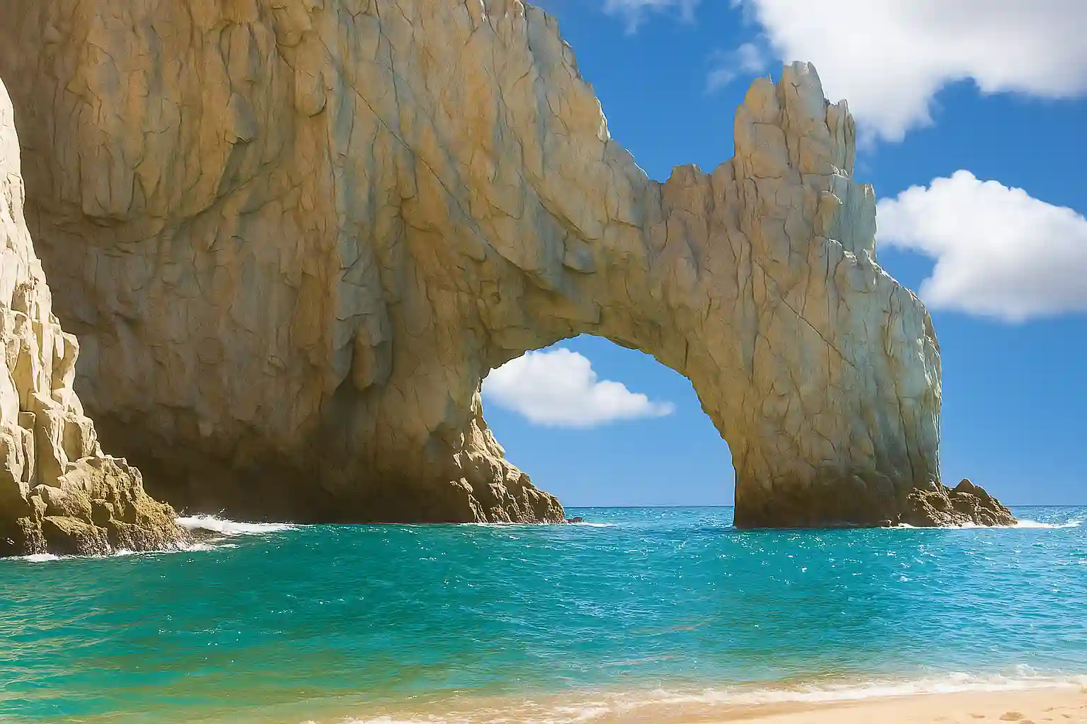 Paisaje costero con formaciones rocosas y mar azul, imagen genérica de un destino turístico ideal para vacaciones en la playa.